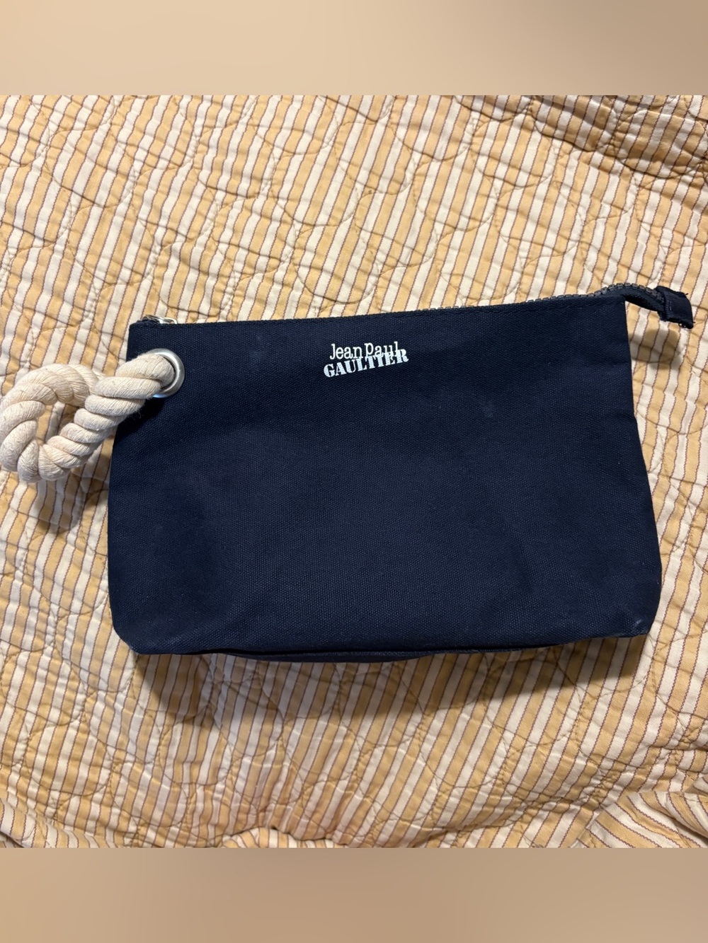 Jean Paul Gaultier Parfums Navy Canvas Toiletry Cosmetics Pouch with Rope Handle